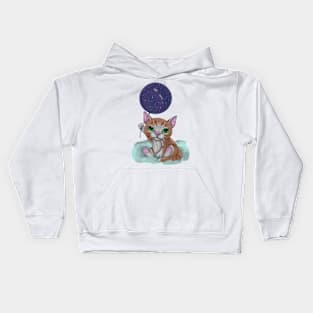 Cute kitten holding cosmos balloon Kids Hoodie